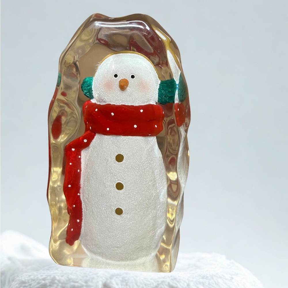 Vintage Snowman Lucite Paperweight Iceberg Figurine